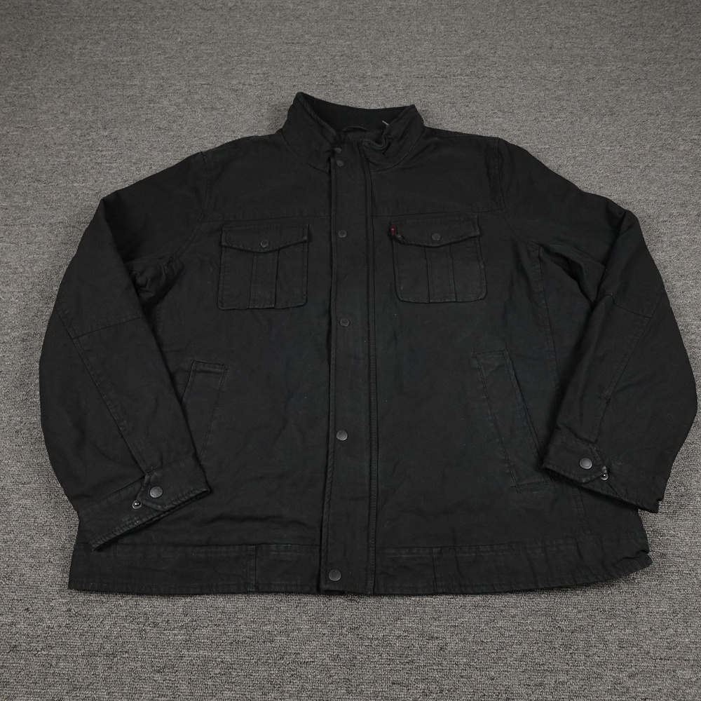Levi's Jacket Mens 2XL Black Canvas Military Quilted Lined Full Zip Workwear